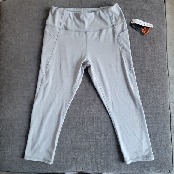 RBX Women Light Gray Power Hold High Waist Pockets Capri Athletic Legging Size L - Picture 1 of 13
